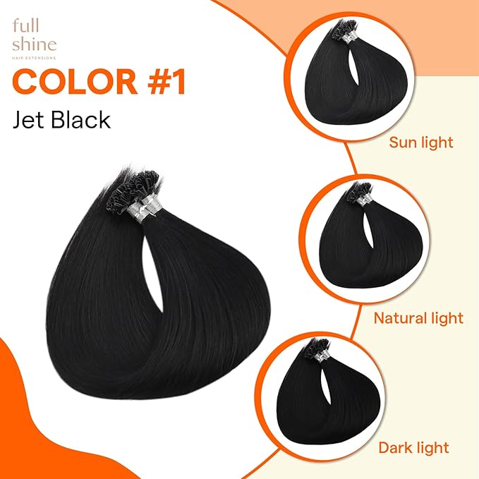Full Shine U Tip Hair Extensions Human Hair 24 Inch 50 Grams Color 1 Jet Black Long Straight Remy Hair K Tip Hair Extensions Real Human Hair for Women add Length