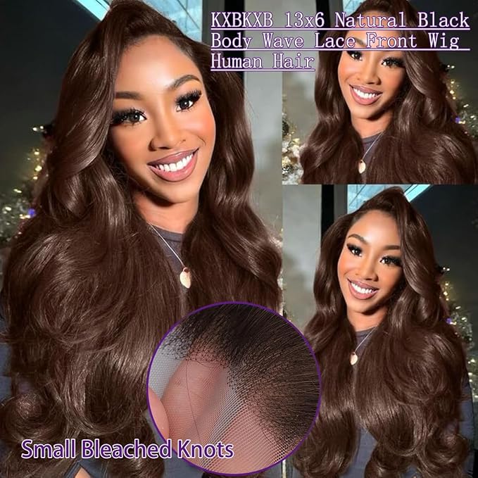 Chocolate Brown Lace Front Wig Human Hair 13x6 Transparent Brown Body Wave Lace Front Wigs Pre Plucked with Baby Hd Lace Wig Colored Frontal Wigs Human Hair for Women 20Inch