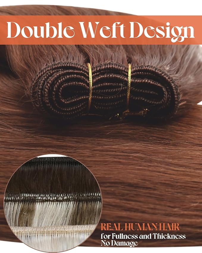 Sunny Hair 24inch Sew in Hair Extensions Real Human Hair Auburn Sew in Weft Hair Extensions Color 33 Long Straight Hair Weft Extensions For Women Real Hair Bundles Remy Natural Hair 100g