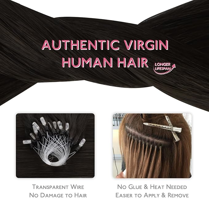 WENNALIFE Microlink Hair Extensions Human Hair, 50g 50s 18 Inch Dark Brown Remy Hair Microbead Micro Link Microloop Microring Invisible Straight Natural Fusion Installation