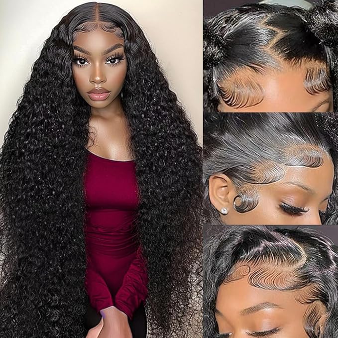 13x6 Deep Wave Lace Front Wigs Human Hair 28 Inch 180% Density Deep Curly Hd Lace Frontal Wig 13x6 Glueless Hd Lace Front Wigs Human Hair Pre Plucked Natural Black