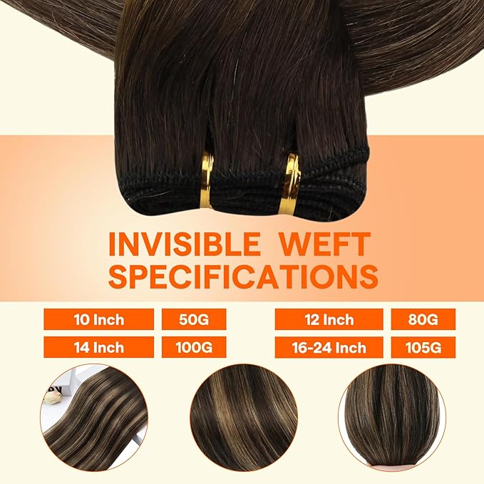 Full Shine Weft Hair Extensions Human Hair Sew In Extensions Human Hair Color Dark Brown To Ahd Brown Mix Dark Brown Invisible Weft Extensions For Women 16 Inch 105G