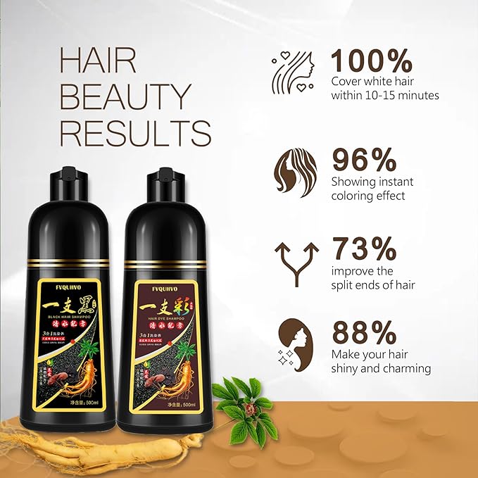 Instant 500ml Chestnut Brown Hair Color Shampoo for Men & Women | Plant Formula, 3 in 1 Natural Hair Coloring Shampoo, Permanent Hair Dye 17.6 Fl Oz