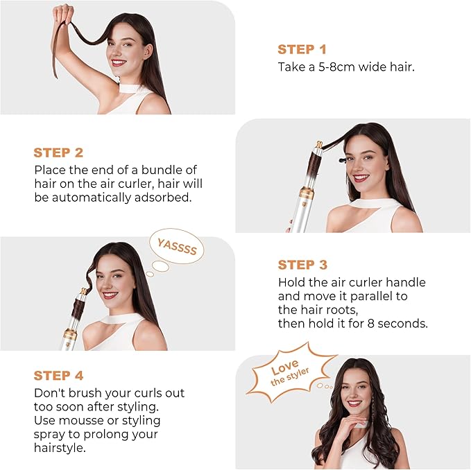 6 in 1 Blow Dryer Brush, Upgrade Hair Dryer Brush Set Negative Ion Air Styler Curling Wrap Air Curler, Hot Air Brush Curling Iron Hair Styling Tools As A Gift for Straight/Curl/Dry/Smooth
