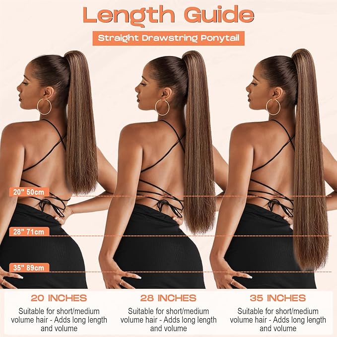 SEIKEA Ponytail Extensions Drawstring Long Straight Fake Pony Tail Natural Soft Clip in Hair Extension Synthetic Heat Resistant Hairpiece 20 Inch Black