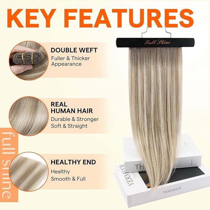 Full Shine Sew In Hair Extensions Real Human Hair Color 19/8/60 Weft Extensions For Women Remy Straight Hair Weft Sew In Extensions 16 Inch 105G