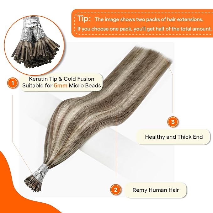Full Shine Itip Human Hair Extensions 18 Inch 40 Grams Ash Brown Highlights Platinum Blonde I Tip Hair Extensions Human Hair Natural Straight Hair Pre Bonded Extensions