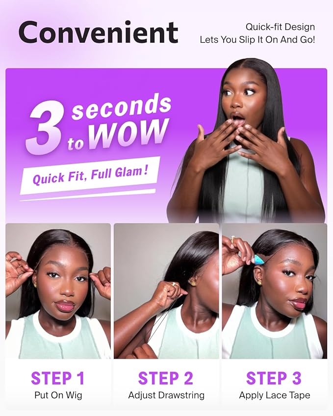 Drawstring Glueless 13x6 Lace Front Wigs Human Hair Pre Plucked Pre Cut Ear-To-Ear HD Frontal Glueless Wig 220% Density Pre Bleached Straight Wigs Human Hair 18 Inch