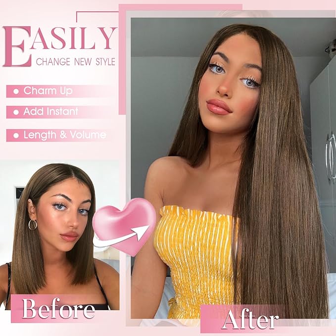 Clip in Hair Extensions Long Straight Hairpieces 22 Inch Medium Ash Brow 4PCS Ultra-thin and breathable Hairpieces Fiber Double Weft Hair for women