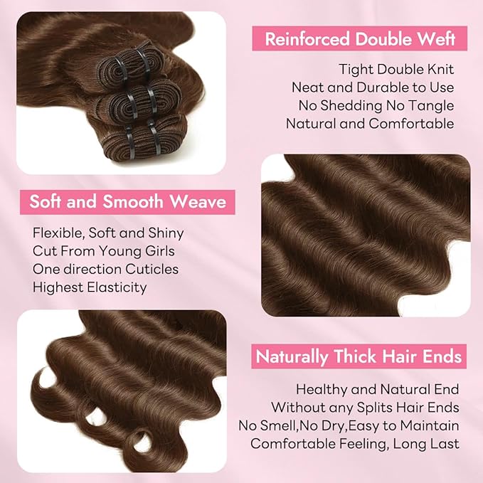 Clip in Hair Extensions Real Human Hair Body Wave 4 Chocolate Brown Clip in 100% Brazilian Remy Human Hair Extensions 8pcs Per Set with 18 Clips Double Weft 22 Inch 110g/3.6oz