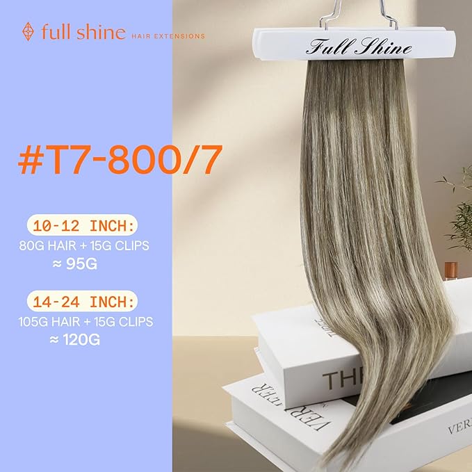 Full Shine 24 Inch Hair Extensions Real Human Hair Clip ins Balayage Brown Seamless Human Hair Clip in Extensions Ash Brown Ombre Cool Blonde Real Remy Hair Extensions 7 Pcs 120 G