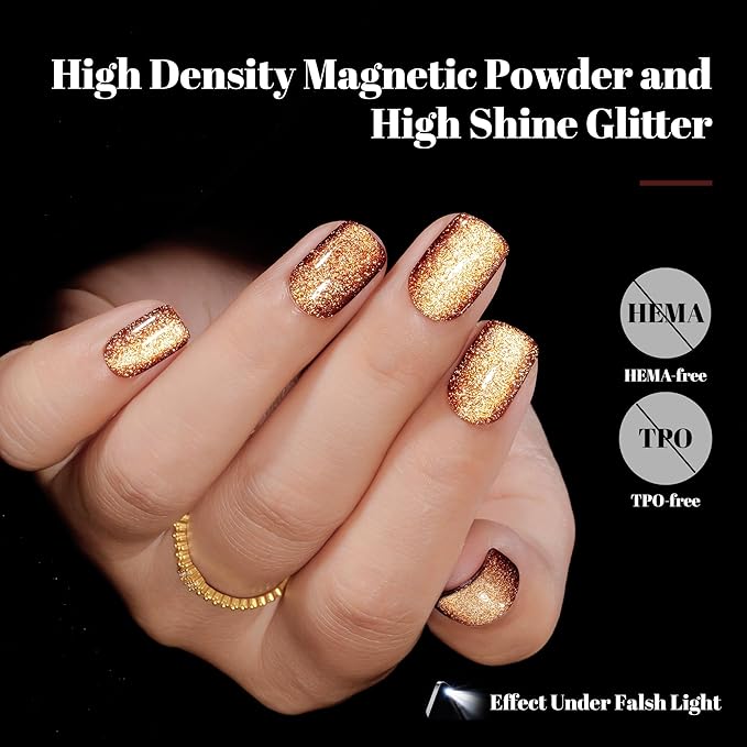 YTD Likomey Platinum Cat Eye Gel Nail Polish,15ml Brown Magnetic Reflective Flash Sparkle Glitter Shiny Salon Home Fall Winter Fall Winter UV Color Varnish with Magnet Stick,HEMA Free TPO Free,MY511