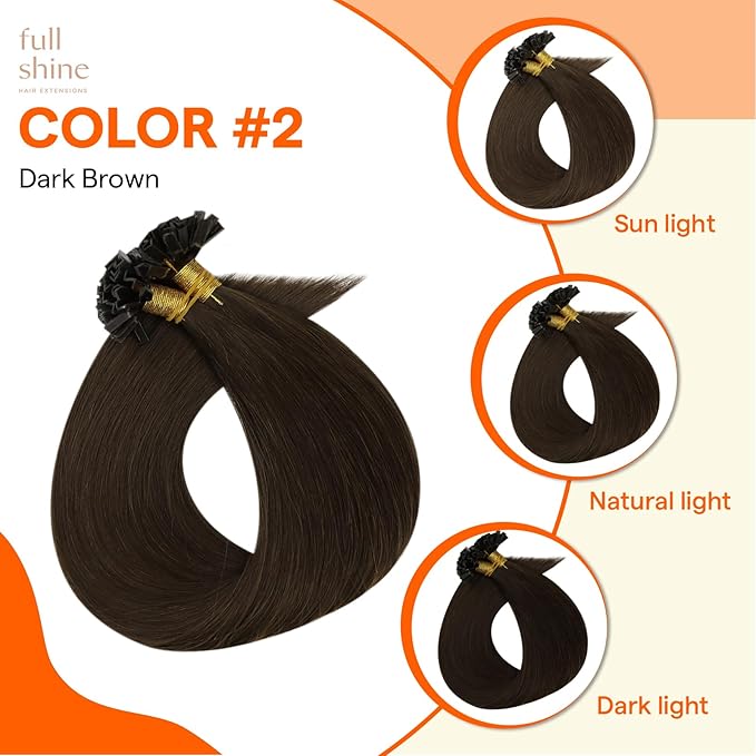 Full Shine K Tip Hair Extensions Human Hair Darkest Brown Ktip Human Hair Extensions 18 Inch Keratin Fusion Extensions Remy Hair 50 Grams Natural Straight Hair for Women
