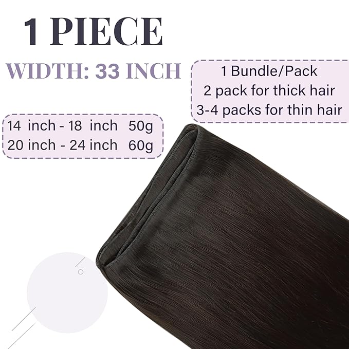 Fshine Genius Weft Real Human Hair Genius Weft for Women Darkest Brown 24 Inch Hair Bundle Remy Human Bundle Natural Human Weave 60 Gram