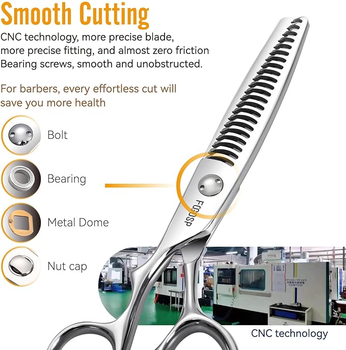 Left Handed Hair Thinning Scissors 6” Professional Barber Scissor Japan VG10 CNC Ultra-Precise Cuts, Razor Sharp Blades 22 Teeth Thinner Hair Shears for Women & Men 30% Thinning Rate