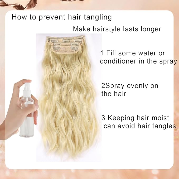 Long Wavy Clip in Hair Extensions 20inch blonde Synthetic Hair Clip in Extensions Thick Double Weft Highlights Hairpieces Full Head for Women (20INCH, 613#)