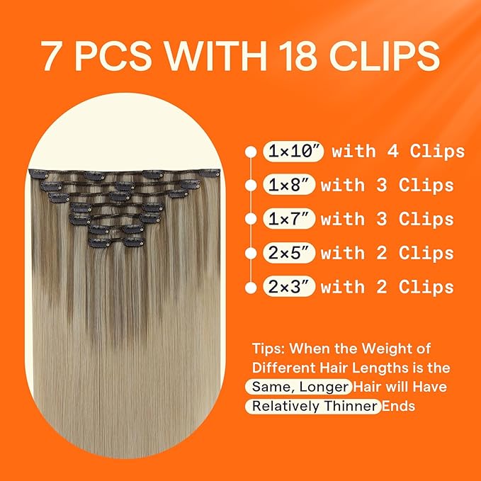 Full Shine Remy Human Hair Clip in Extensions 20 Inch Teddy Bear Blonde Balayage Invisible Hair Extensions Human Hair 120 G 7 Pcs