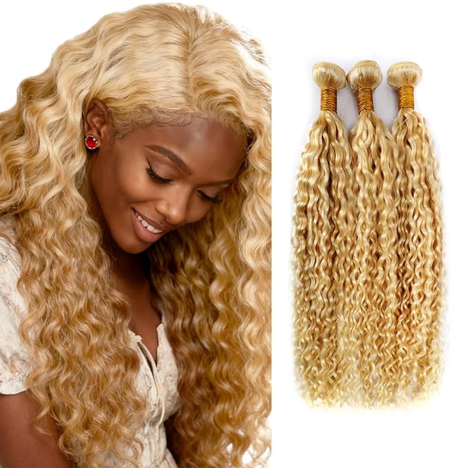 613 Bundles Human Hair Blonde Bundles P27613 Kinky Curly Bundle 16 18 20 inch Blonde Curly Wave Bundle Two Tone 613 and 27 Color