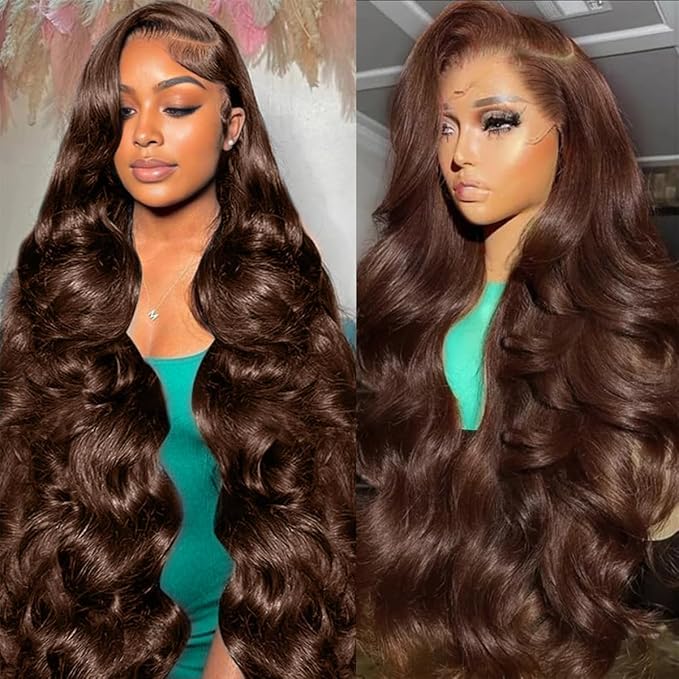 36 Inch Chocolate Brown Lace Front Wig Human Hair 13x6 Body Wave Pre Plucked HD Transparent Colored Glueless Human Wigs With Baby Hair for Women
