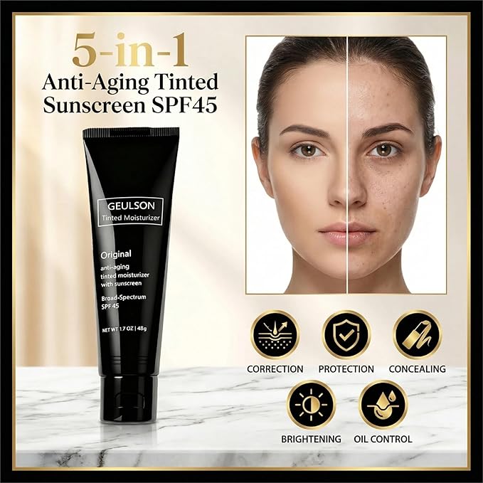 Skincare Intellishe Original SPF 45, Anti-Aging Tinted Sunscreen for Face, Daily Moisturizer with SPF, Anti-Wrinkle with Peptides & Vitamin C, Hydrating Broad-Spectrum Sunscreen Geulson, 1.7oz