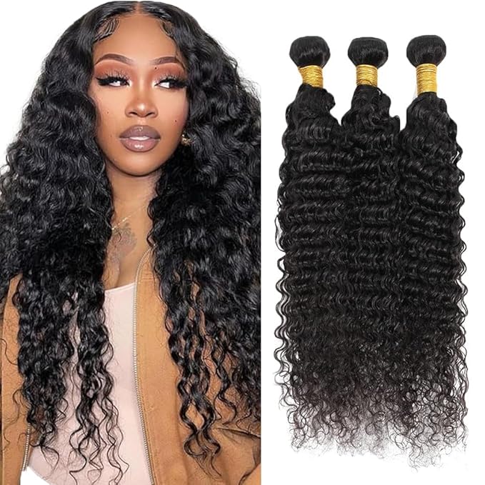 Deep Wave Human Hair Bundles Wet and Wavy Bundles Human Hair Deep Curly Bundle 24 26 28 inch Loose Wave Bundle #1B Color 150g