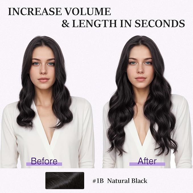 Halo Hair Extensions Real Human Hair,Halo Hair Extension 100% Human Hair,Wire Hair Extensions,Wavy 1B Natural Black 18inch/65g