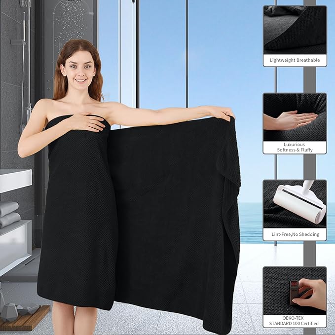 Extra Large Bath Towel Set of 4 (35"x70"),Oversized Bath Sheet Super Soft Highly Absorbent Jumbo Bathroom Towel Set Microfibers Quick Dry Shower Towel for Hotel,Bathroom,Guest,Spa,Gym (Black)