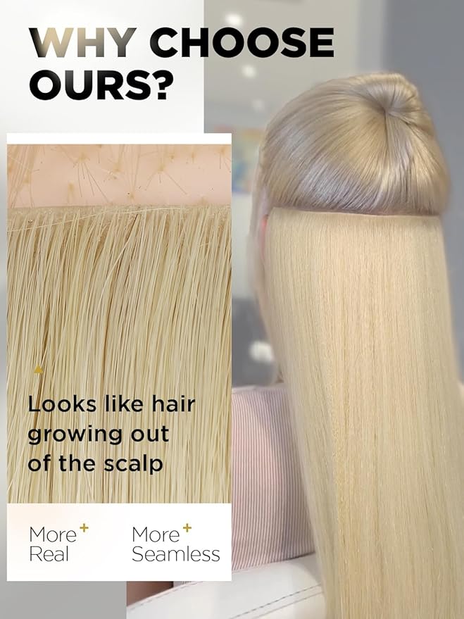 Twin Tab Butterfly Genius Weft Human Hair Extensions Latest Double Invisible Real 100% Remy Human Hair Weft with Micro Bead Simulated Scalp Hair Extensions 100g 7ps 18 Inch White Blonde