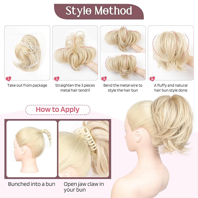 HOOJIH Ponytail Extension, Claw Clip in Straight Messy Hair Bun 9 Inch Short Ponytail Extension with Bendable Metal Wire Hair Pieces for Women Fake Hair Bun DIY Styles - Honey Blonde