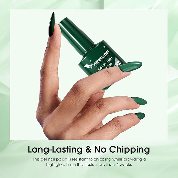 Venalisa Green Gel Nail Polish - Emerald Dark Green Color, 1 Pcs, Soak Off UV Gel DIY at Home Manicure Salon Nail Art
