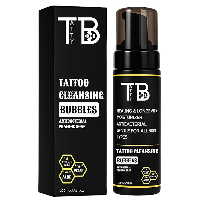 Tattoo Cleansing Foam | Gentle Aftercare Foam for Tattoos & Piercings • Fragrance-Free, Hydrating, Cleanses & Heals • 100ml/3.38floz