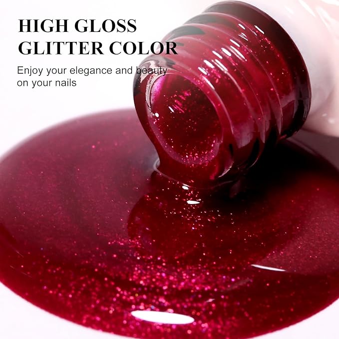 Imtiti Glitter Gel Nail Polish, 1Pcs Christmas Red Glitter Gel Polish Shimmer Red Soak Off UV LED Gel Polish, Long Lasting, Nail Art Starter Manicure Salon DIY at Home for Women (0.34 Fl Oz-1930)
