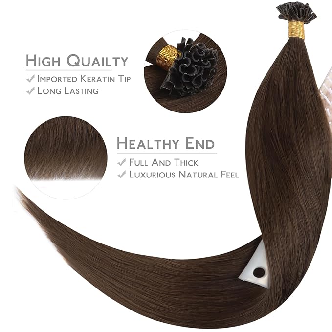 WENNALIFE U Tip Hair Extensions Human Hair, 50g 50s 14 Inch Chocolate Brown Remy Hair Extensions K Tip Hair Extension Real Human Hair Invisible Straight Keratin Hair Extensions