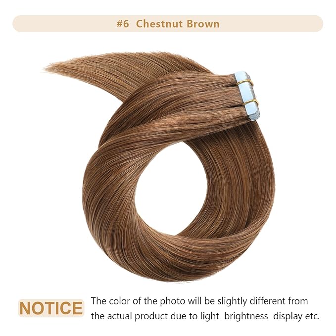 YILITE Tape in Hair Extensions Human Hair 16 inches 20pcs 40g Silky Straight Remy Tape in Hair Extensions #6 Chestnut Brown
