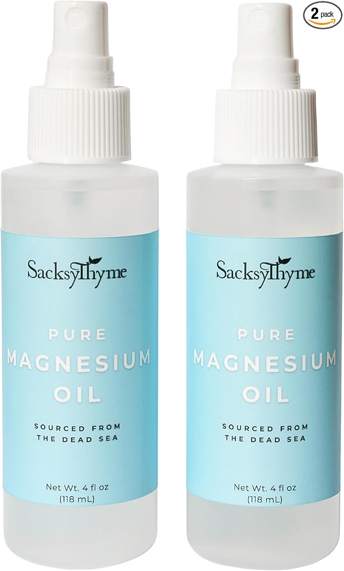 Sacksy Thyme Magnesium Oil Spray, for Support of Normal Muscle Fuction, Dead Sea Flakes for Relaxation & Skin Wellness, Extra Strength, 4oz (Pack of 2)