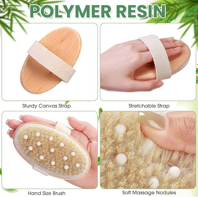 Gejoy 10 Pcs Dry Brushing Body Brush Exfoliating Brush with Massage Nodule Dry Skin Body Scrubber for Shower Bath Back Circulation Improvement Dead Skin Exfoliator (4.92 x 2.56 Inches,Wood Color)