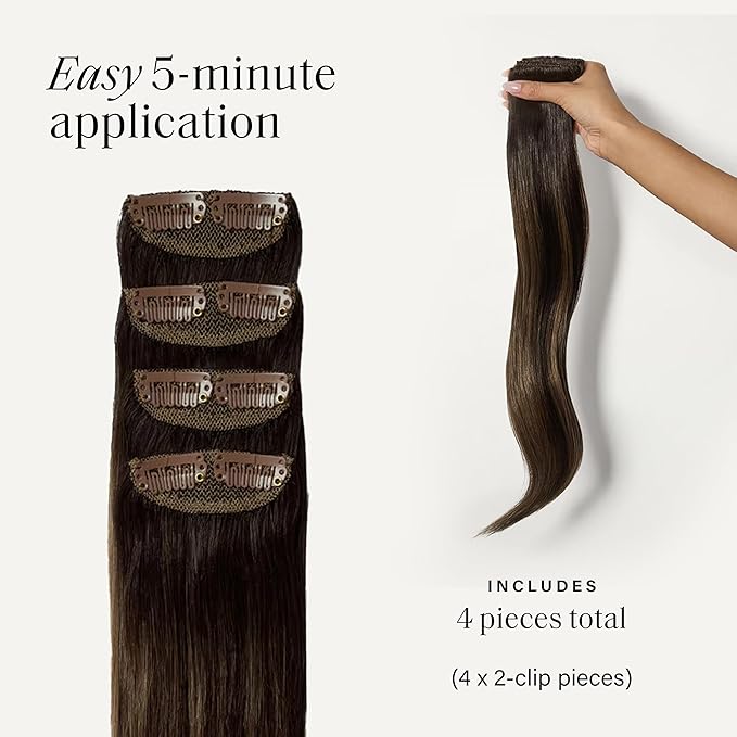 Luxy 100% Remy Human Hair Extensions for Thin Hair Thinning Hair Fill-Ins – 6 Seamless Wefts Multi-Dimensional Color Blend - Natural-Looking Volume & Coverage 80 grams 16" Dimensional Honey Espresso