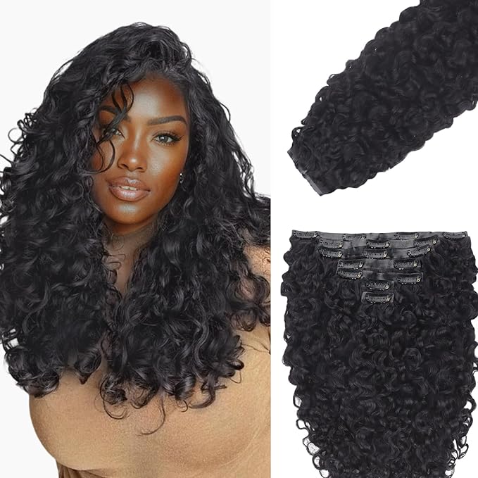 IDN BEAUTY Seamless Clip In Hair Extensions Human Hair, 18 Inch Natural Black Jerry Curl Burmese Wild Wave Curly Seamless Clip Ins For Black Women Virgin Hair PU Weft Invisible Edge 110g 7pcs