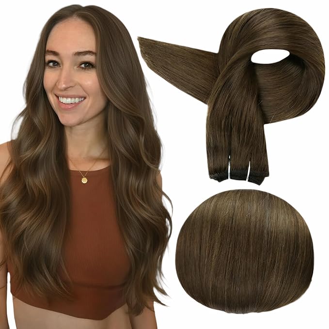 Full Shine 18 Inch Weft Hair Extensions Human Hair Color Medium Brown Extensions 105G Sew In Extensions Remy Human Hair Weft Sew In