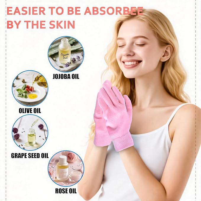 Moisturizing Gloves and Socks, Gel Spa Moisturizing Therapy Sock ＆ Glove, Overnight Gloves for Dry Hands, Repair and Soften Aging, Hand and Feet Care for Chapped and Dry Skin (Pink)