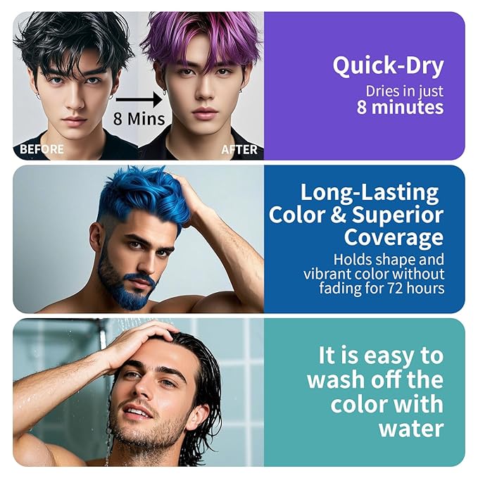 Temporary Hair Styling Color Wax, Green Blue Purple Red Hair Dye Color Wax Washable Natural Instant Hair Coloring Cream for DIY Hairstyle for Kids Men Women(Green#24)