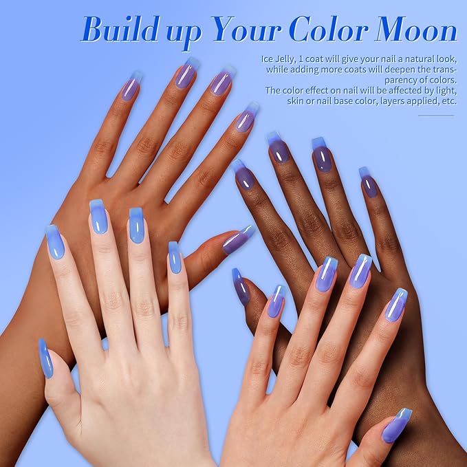 BORN PRETTY Ice Jelly Gel Nail Polish Halloween Jelly Deep Blue Gel Nail Polish Sheer Transparent Deep Blue Natural Translucent Soak Off Gel Polish Nail Art DIY 15ML