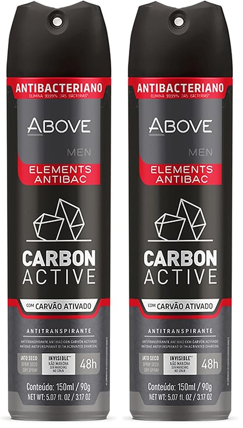 ABOVE 48 Hours Element Antiperspirant Deodorant Spray, Carbon Active, 3.17 oz - Deodorant for Men - Mint, Mandarin, and Orange Notes - Stain-Free (Pack of 2)