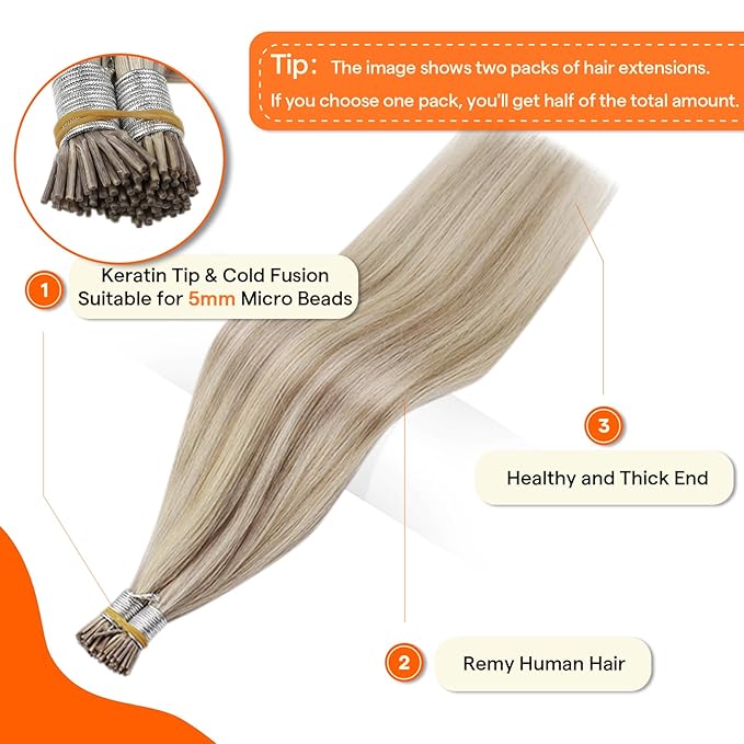 Full Shine I Tip Hair Extensions Human Hair 22 Inch 50 Grams Ash Blonde Highlighted Light Blonde Itip Human Hair Extensions Long Straight Hair for Women add Length