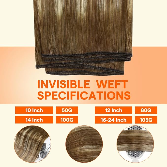 Full Shine Weft Hair Extensions For Women Color #4/27/60/8 Sew In Hair Extensions Soft Silky Hair 20 Inch 105G Sew In Extensions Remy Hair Soft Silky