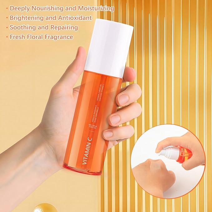 Vitamin C Body Oil for Men and Women, 4.057 fl oz, Floral Body Serum with Dogwood and Banana Flower Extracts to soothe tight skin and reveal smooth, radiant skin
