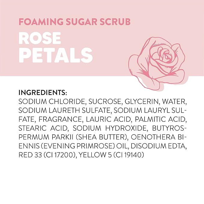 Onyx Professional Foaming Body Scrub With Brush, Rose Petals, 16oz, 2pk - Sugar Scrub Made with Shea Butter and Primrose Oil, Includes Built-in Scrubber