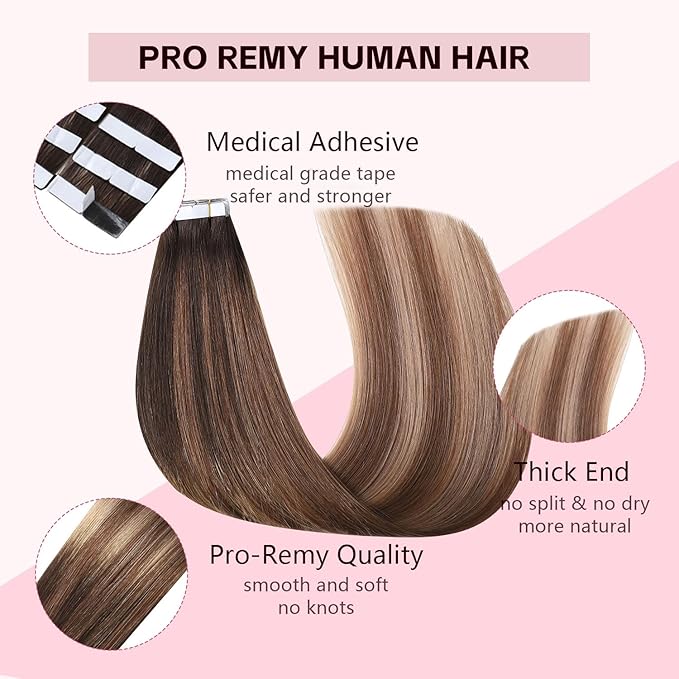 3rd-Generation Pro3.0 Invisible Tape in Hair Extensions Human Hair #2/6/18 Dark Brown to Dirty Blonde 20pcs 40g 18inch Insert Hand-Tied Remy Invisi Edge Tape ins Extensions（#2/6/18-18inch）