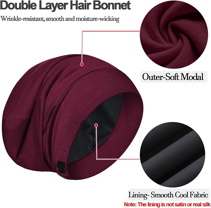 Sleep Cap Bonnet for Sleeping, Adjustable Cooling Ice Silk Lined Hair Bonnets for Natural Curly Braids Beanie Hat Women Men