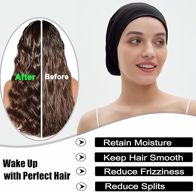 Sleep Cap Bonnet for Sleeping, Adjustable Cooling Ice Silk Lined Hair Bonnets for Natural Curly Braids Beanie Hat Women Men